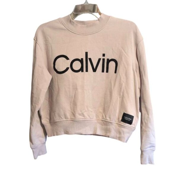Calvin Klein Performance Logo Cropped Sweatshirt Pink Heather Fleece Pullover - Picture 1 of 7
